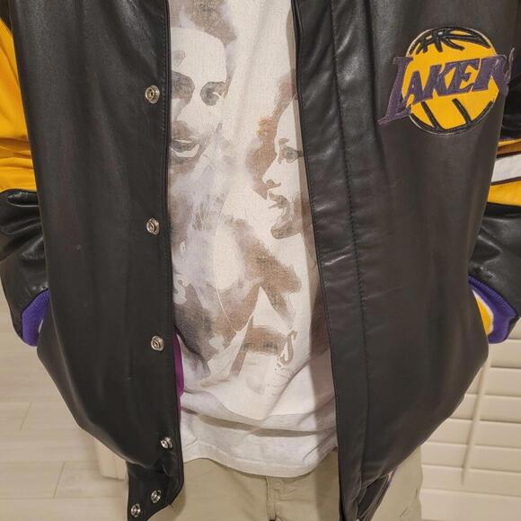 VINTAGE 100% Leather REVERSIBLELA Lakers JacketJeff Hamilton design